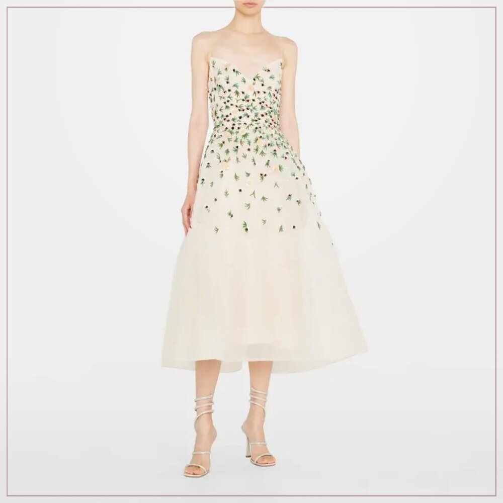 $5990 New Monique Lhuillier Crystal Bead Embellished Floral Tulle Runway Dress - Picture 5 of 16